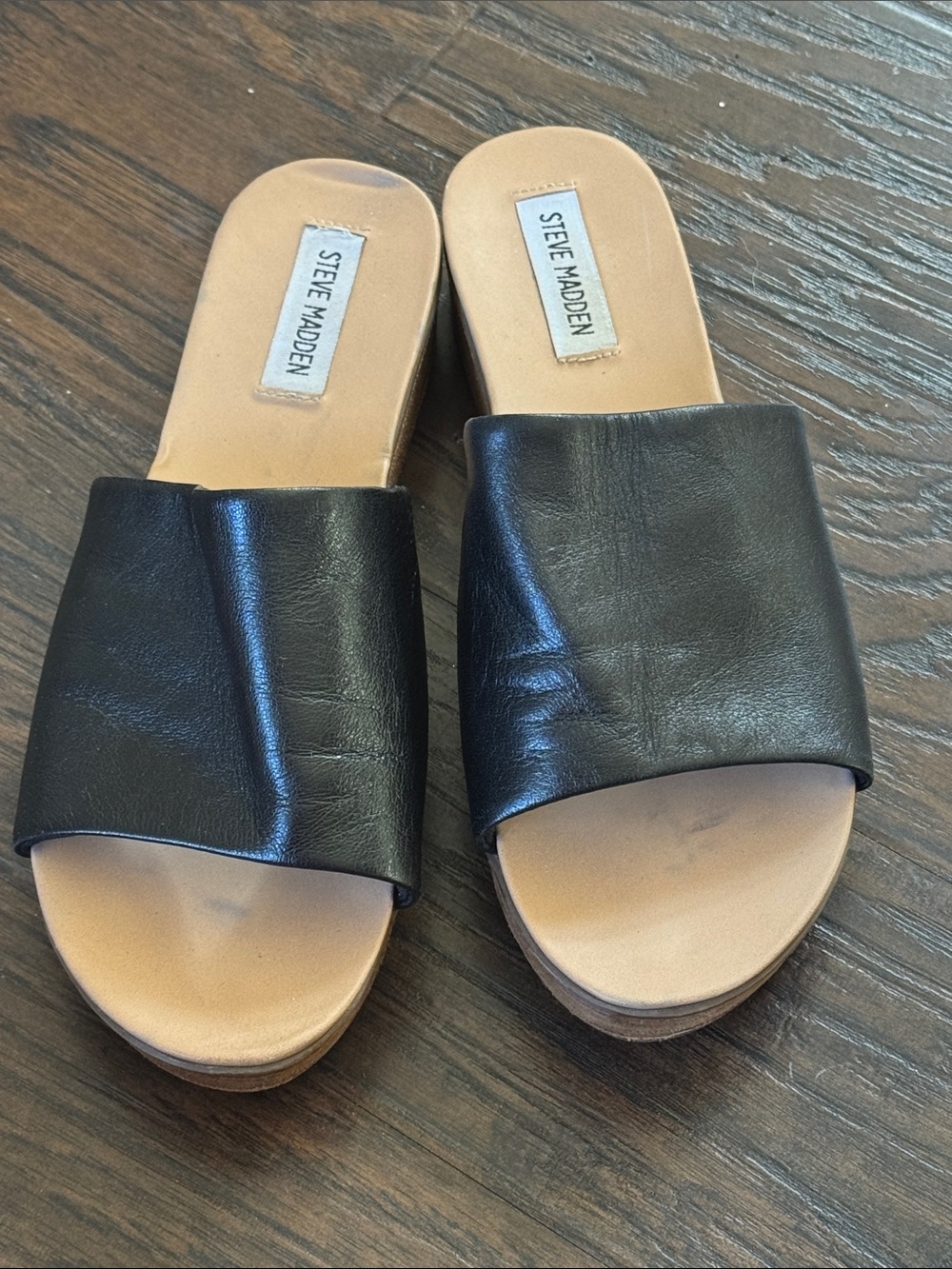 Steve Madden Black Leather Slide Mules